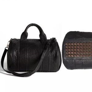 Alexander Wang Rocco Black Lambskin Leather Rosegold Stud Hardware Satchel Bag